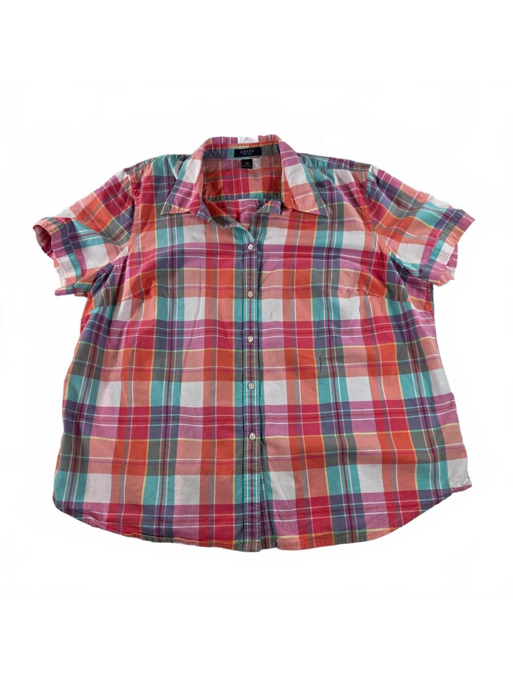 Chaps Ladies 2X Plaid Short Sleeve Shirt Cotton Casual Summer Button Up